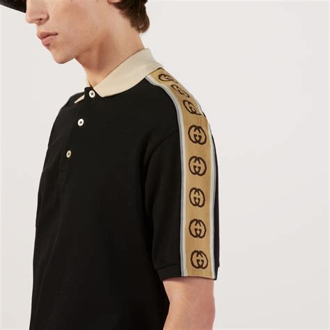 gucci cotton polo with snake embroidery|Black Cotton Piquet Polo With Interlocking G Stripe .